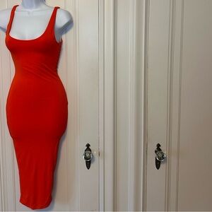 NAKED WARDROBE Orange Bodycon Midi Dress - Small
